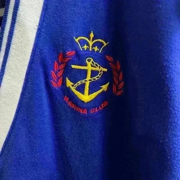 Vintage Marina Club Shirt Nautical Size Large Blue/White With Embroidered Patch - Picture 2 of 9